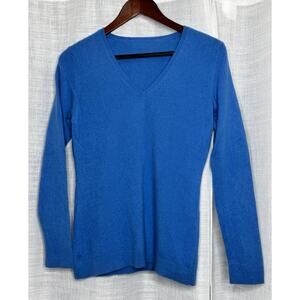 Blue Cashmere V-Neck Long Sleeve Pullover Sweater Top Size Medium